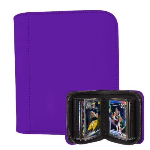 Ringless Card Binder for Trading Cards - 40 Pocket Side-Loading Card Album with 20 Sleeves, Lightweight Zipper Storage Folders for TCG, MTG, Sports Cards (Purple)