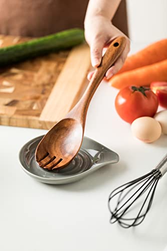 Image of LAUCHUH Spoon Rest, 5 inch Spoon Holder for Stove Top Heat-Resistant Large Ceramic Spoon Rest for Kitchen Counter, Ladles, Tongs, Farmhouse Kitchen Decor, Set of 2, Grey