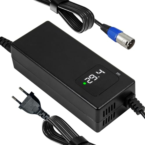 Cargador batería 24V, para batería de Iones de Litio de 29,4V Silla de Ruedas eléctrica Patinete eléctrico Bicicleta eléctrica Certificación de Seguridad CE Conector XLR 18mm