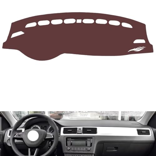 Leather Dash Board Cover mat Compatible with SkodaSkoda Rapid ，Anti-Glare and dust Protector(Brown)