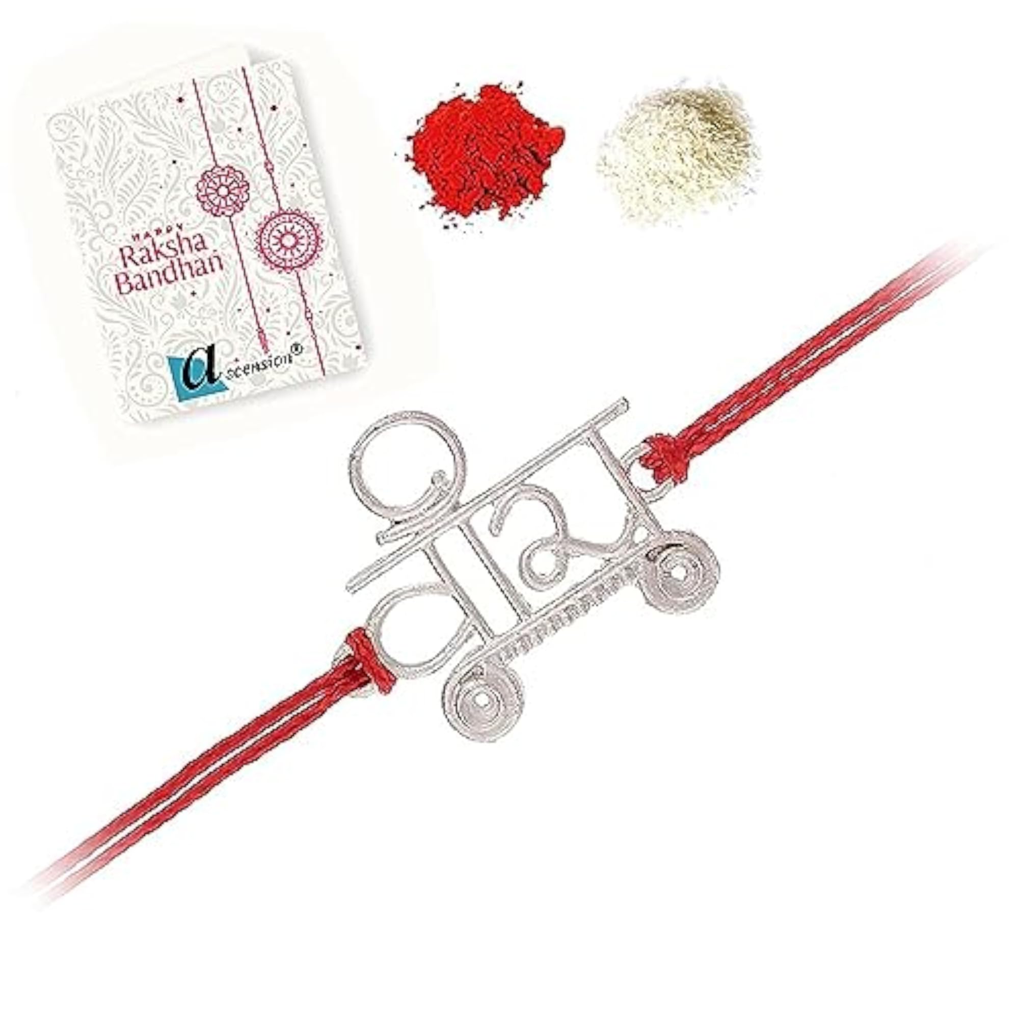 Silver Veera Crystal Designer Rakhi with Roli Tilak Set