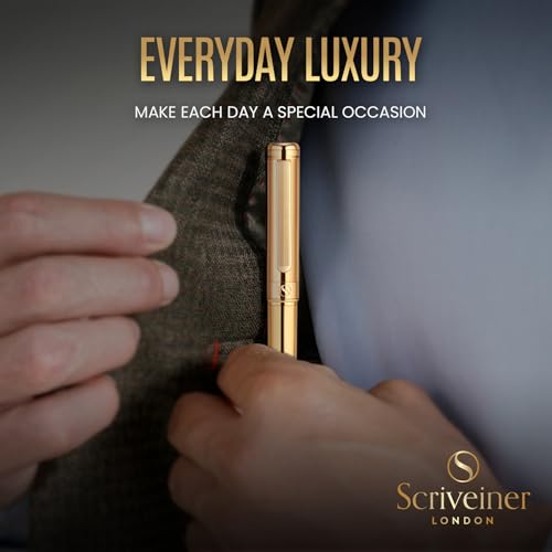 Image of Scriveiner Luxury Fountain Pen - Stunning Gold Pen, Real Gold Plating, Schmidt Gilded Nib (Fine), Converter, Best Pen Gift Set for Men & Women, Professional, Executive, Office, Nice Pens
