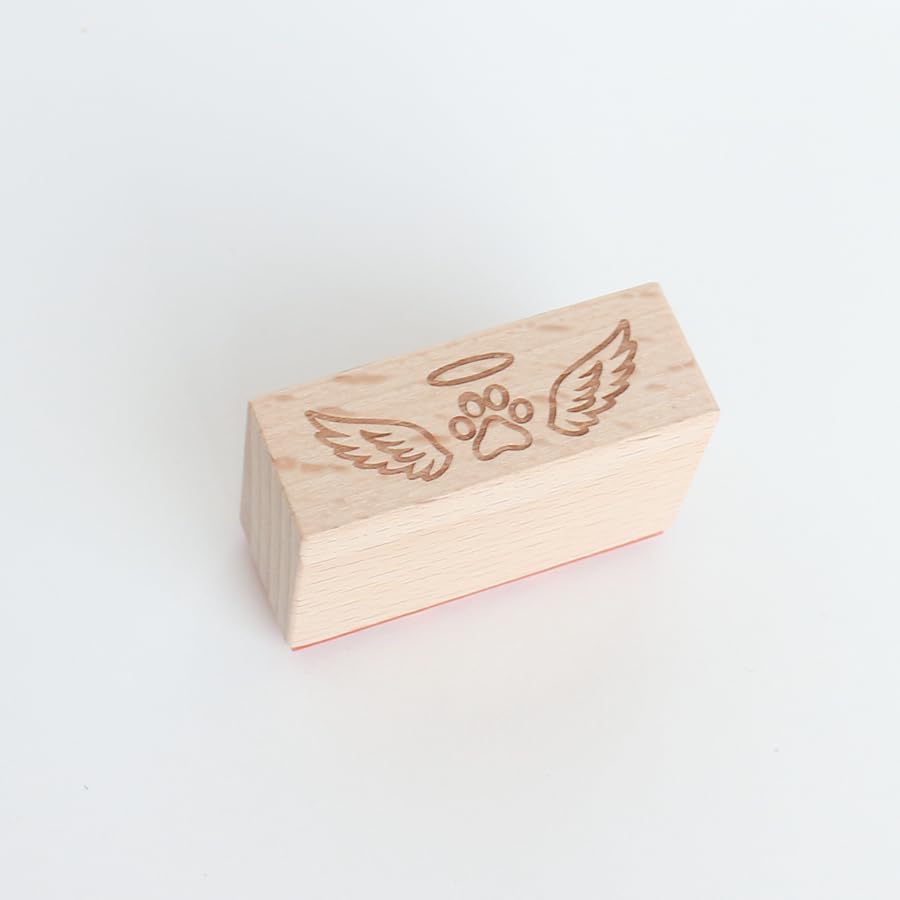 Pet Paw with Wings Wood Rubber Stamp, Angel Paw Print Wooden Stamp for Dog Cat Memorial, Pet Memorial Cards, Memory Book, Journal Decoration & Scrapbooking, Envelope, 0.5'' x 1.3'' Impression Size