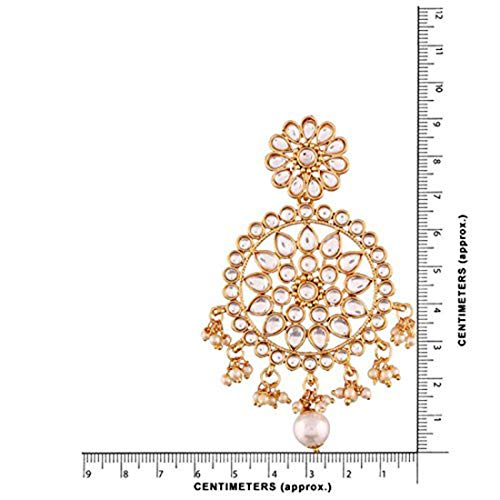 Aheli Ethnic Faux Kundan Drop Pearl Beads Dangle Earrings Maang Tikka Set Bollyood Fashion Jewelry for Women & Girls4