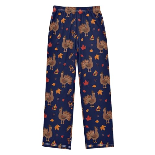 Turkey and Maple Leaf Boys Long Pants Soft Trousers Elastic Waist Kids Lounge Bottoms with Pockets S-XL