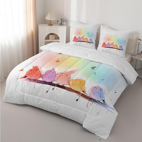 Boceoey Pájaro Edredón Nórdico Cama 90 Acuarela - Edredón Reversible Ligero y Suave, Diseño Nota Musical Dibujos Animados Relleno Nórdico 4 Estaciones 180x220 cm y 2 Fundas de Almohada AX-582