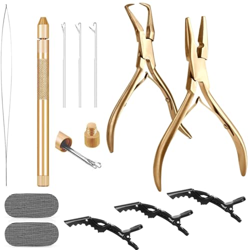Hair Extension Tools Kit, Stainless Steel Hair Extensions Micro Bead Closer pliers and hair
