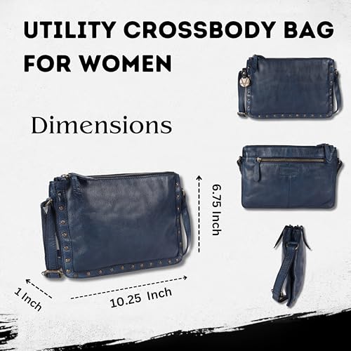 Image of Genuine Italian Leather Boho Studded Crossbody Shoulder Bag - Stylish, Durable, & Perfect for Everyday Use for women