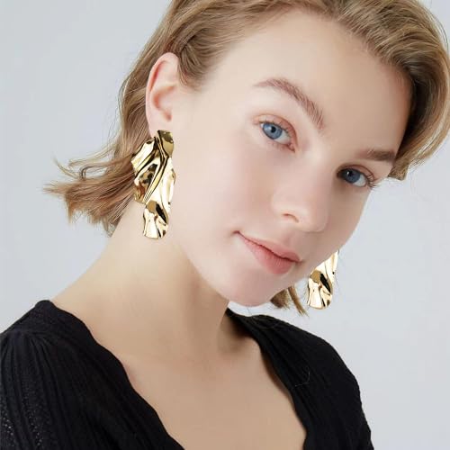 Statement Geometric Texture Earrings for Women Large Fashion Irregular Minimalism Metal Simple Modern Rectangle Large Hypoallergenic Leaf Earrings3