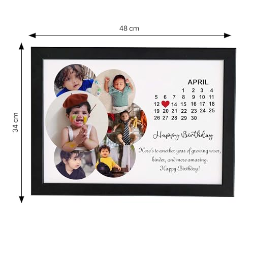 Image of ASHVAH Happy Birthday Customized Month Calendar Collage Photo /Picture Frame with Quote Gift for Friends - A3 Size