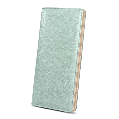 Image of Immaturus Light Green Womens Wallet, Slim Thin RFID Blocking Card Wallets, PU Leather Bifold Credit Card Holder Organizer, Minimalist Cash Clutch Long Billfold with Zipper Coin Pocket Ladies Girl Gift