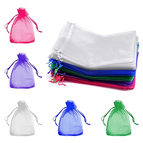 Honatrv Couleur Organza sachets, 50 Pcs Sachets Pochettes Transparent Cadeau en Organza, 20x30cm Sachets Pochettes Cadeau en Organza avec Cordon de Serrage Pochette à Bijoux Cover