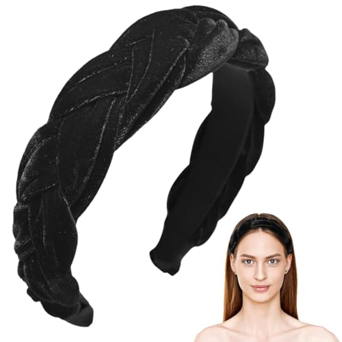ZEPIQOR Diademas de Terciopelo para Mujeres y Niñas - Flor Impresa, Anudada, Ancha, Antideslizante - Accesorios para el Pelo - Negro