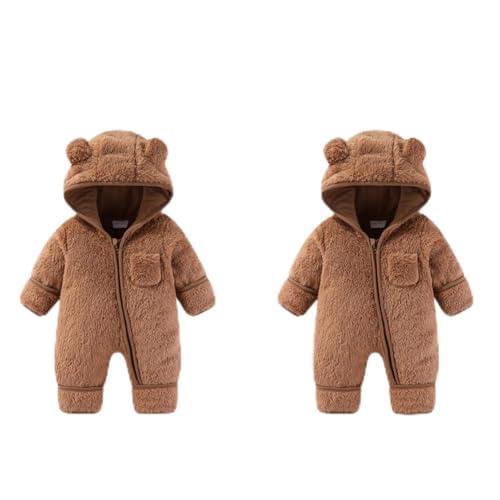 0-3 Months& 3-6 Months Newborn Baby Bear Outfit Suit Fold-Over Mittens Footies Girls Boys Winter Fleece Clothes Hooded Jumpsuit Romper