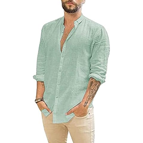 APRAW Camisas de lino con botones para hombre Cover