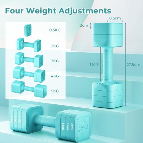 Dripex Adjustable Dumbbells Weight Set 2.5kg 5kg 10kg Dumbbell Pair, 4-in-1 Weight Dumbbells Set Women Men with Non-Slip Handle Home Gym Fitness-5kgX2 - Image 3