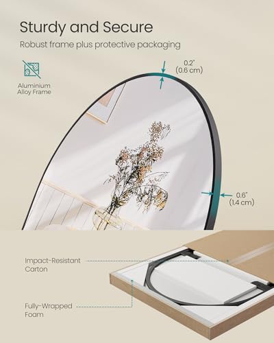 SONGMICS Full Length Mirror, 160 x 50 cm, Arched Full Body Mirror with Stand, Aluminium Alloy Frame Floor Mirror, Tempered Glass, for Bedroom, Living Room, Cloakroom, Ink Black LFM031B01 - 7