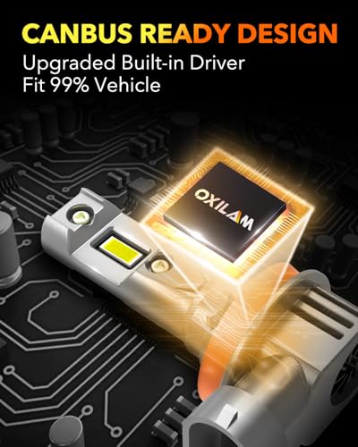 Image of OXILAM H11 LED Light Bulbs, 1400% Enhanced Brightness 6500K Cool White, No Flicker, 60,000Hrs Long Life, Easy Plug-N-Play, IP68 Rated, H8 /H9 Fog Light for Cars Trucks SUVs, Pack of 2