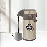 4L Edelstahl Thermoskanne Pumpe Vakuum mit Tragegriff, Isolierkanne Pump Vakuum Kaffeekanne für Büro Reisen Zuhause Camping (Gold)