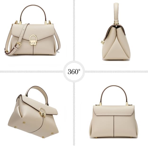 Top Handle Leather Tote Satchel Bag for Women, Ladies Shoulder Purses with Metal Button Lock - Image 3