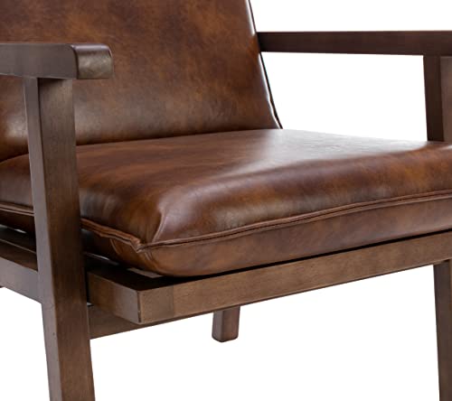 Duomay Mid Century Modern Accent Arm Chair High Back Comfy Armchair Upholstered Lounge Chair With Pu Removable Padded Cushion And Wood Frame For Living Room Bedroom, Brown #TOP7