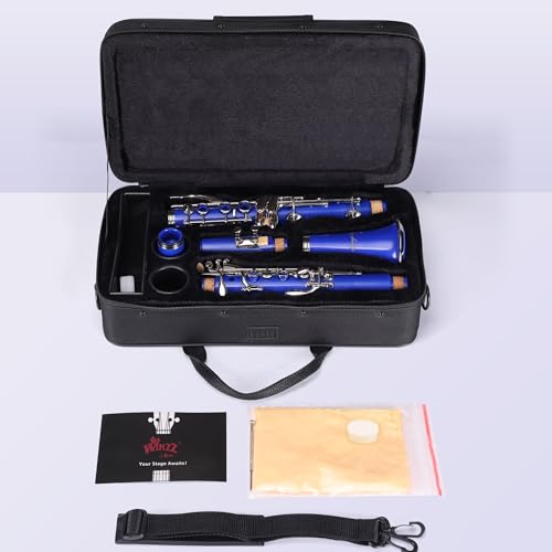 Aileen Lexington Bb Flat 17 Key Clarinet with One-Month Free Lesson, Reed, Mouthpiece, Hard Case, Cork Grease, Screwdriver and Other Kit (Blue, 17 Key)