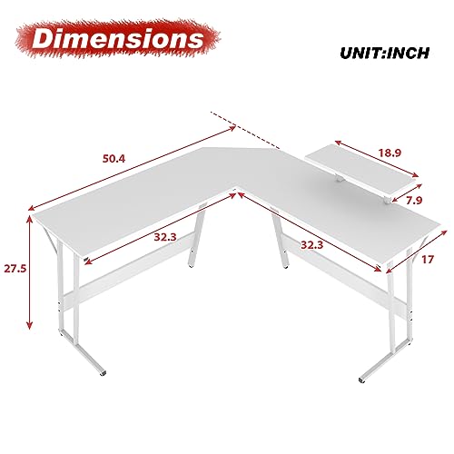 Image of PayLessHere L Shaped Desk Corner Gaming Desk Computer Desk with Large Desktop Studying and Working and Gaming for Home and Work Place,White