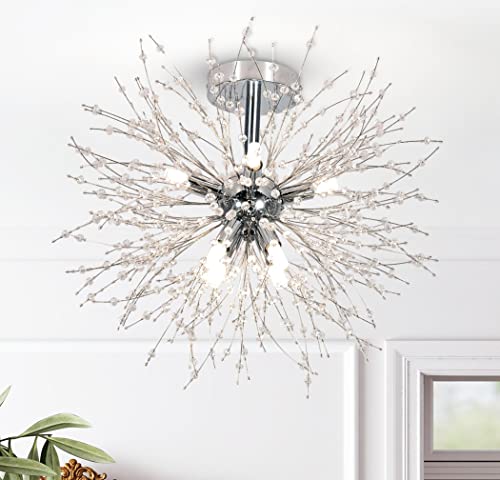 Rayofly Moderne Kristall Deckenleuchte, Feuerwerk Kronleuchter, Chrom Deckenleuchten, Dimmbare K9 Kristalle Hängelampe, 8 G9 LED Leuchte, Lüster für Wohnzimmer, Schlafzimmer, Esszimmer, Küche, Flur Cover