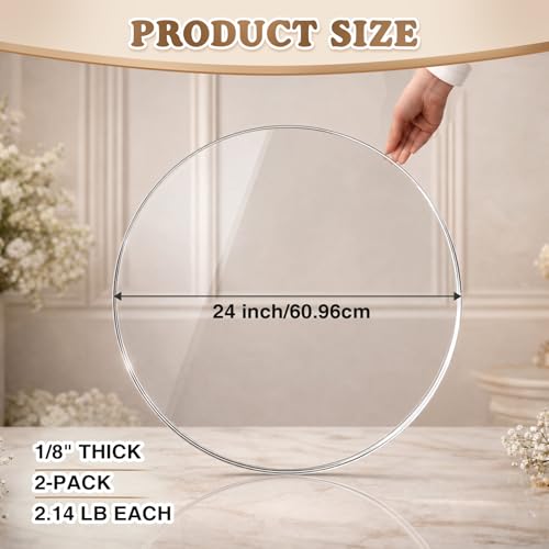 Image of Gisafai 2 Pcs Large Clear Acrylic Round Disc 24 Inch, 1 /8 Inch Thick Glass Circle Sheets with Protective Film, Transparent Acrylic Panels for DIY Projects, Crafts, Cake Displays and Tabletop