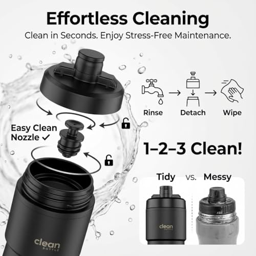 The Clean Hydration Co Botella de Agua Aislada para Bicicleta 23 oz | Boquilla Fácil de Limpiar, Botella Deportiva Fácil de Exprimir | Botella para Ciclismo Libre de BPA para Ruta y Montaña, Gimnasio y Viajes | Negro Mate miniatura 2