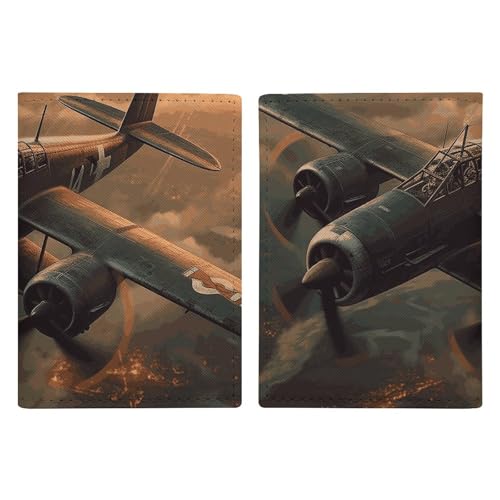 Étui de passeport en cuir Avions de guerre mondiale 20.3x13.8cm