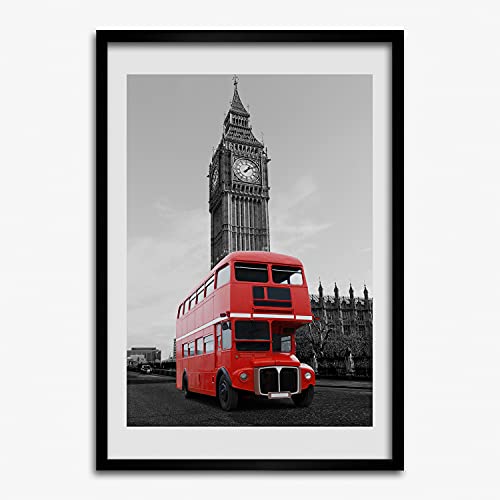 Cadre photo 50x70 cm Bus de Londres avec affiche tableau moderne en bois MDF Tulup