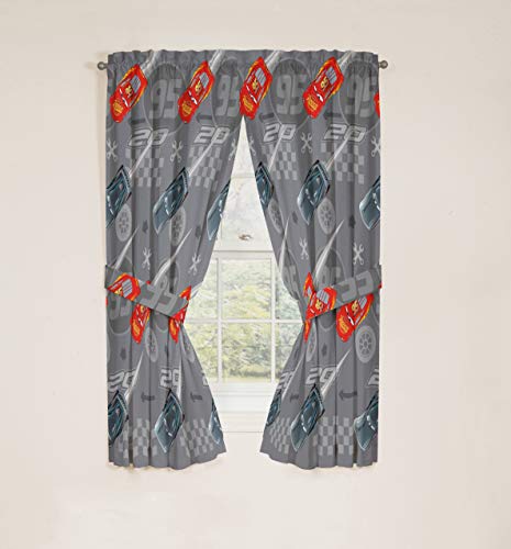 Image of Jay Franco Disney Pixar Cars Lighnting Speed 63 inch Inch Drapes - Beautiful Room Decor & Easy Set Up, Bedding Features Lightning McQueen - Curtains Include 2 Tiebacks, 4 Piece Set (Official Product)