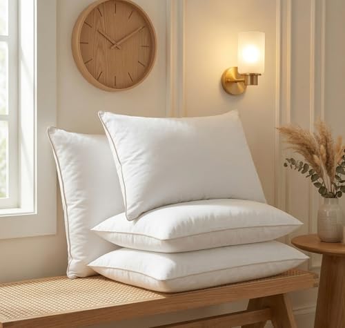 Image of VAS COLLECTIONS Cloud Cotton Pillows Set of 2 | Soft Fluffy Adjustable Sleeping Pillows 27x16 Inch | White | Piping Edges | Bed Pillow for Neck Support & Comfort (4, Pack of 4)