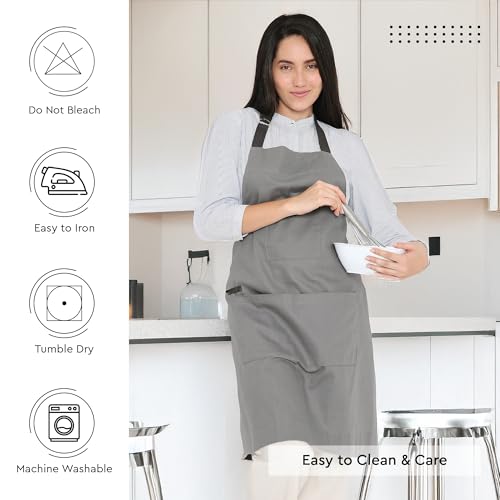 Encasa XO Verstellbare Küchen Schürze mit Taschen und Handtuchhalter, 68x85 cm, recycelte Baumwolle, für Zuhause, Restaurant, Männer & Frauen, Kochen, Backen - Grau – Bild 7