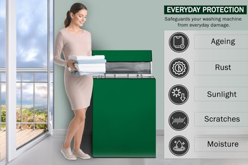 Image of Stylista Waterproof and Dustproof Polyester Washing Machine Cover Compatible for Godrej 7.5 Kg Fully-Automatic Top Loading WTEON ALP 75 5.0 FDTN GPGR, Green