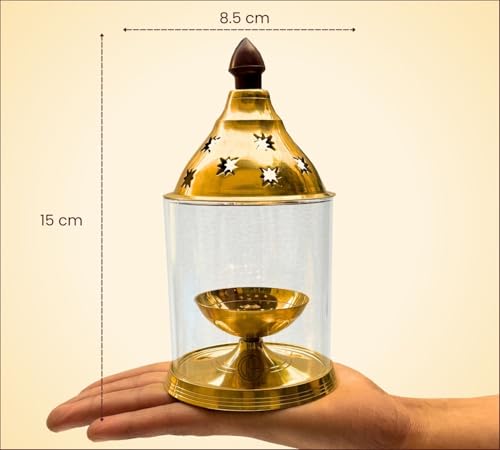 Image of DSH Brass Akhand Diya Decorative Brass Glass Oil Lamp and Tea Light Holder for Diwali Pooja and Gift Item. (M)