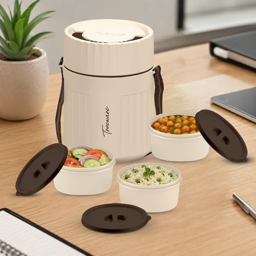 Image of Trueware SNAKK 3 Insulated Hot Lunch Box with 3 PP Container, 3 Container 300 ML Each, Food Grade, BPA Free | Office Lunch Box | Tiffin Box