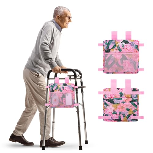 supregear - supregear Sac Latéral pour Déambulateur, Panier de Rangement Résistant à l'eau pour Déambulateurs Pliants, Transport Léger Mains Libres, Accessoire Universel pour Seniors, Rose Floral
