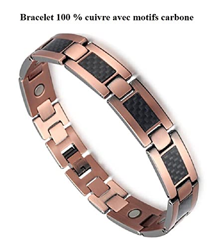 Bracelet magnétique cuivre et carbone en 18 cm - Bracelet 3000 Gauss - Bracelet aimanté - Vital confiance spécialiste en bracelets et bijoux magnétiques