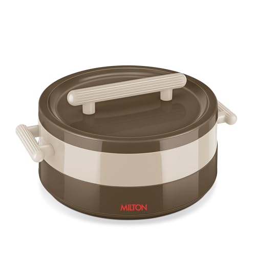 Image of MILTON Valenza 2000 Insulated Inner Stainless Steel Casserole for Roti, 1900ml | Hot Box for Kitchen | Keeps Food Hot & Fresh | BPA-Free, Durable & Easy to Carry | Hot Pot with Lid for Home, Brown