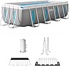 INTEX 26769EH 13ft X 6.5ft x 48in Prism Frame Clearview Rectangular Above Ground Swimming Pool Set with 530 GPH Cartridge Filter Pump, Ground Cloth, Pool Cover