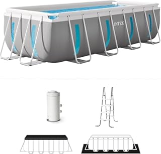 INTEX 26769EH 13ft X 6.5ft x 48in Prism Frame Clearview Rectangular Above Ground Swimming Pool Set with 530 GPH Cartridge Filter Pump, Ground Cloth, Pool Cover