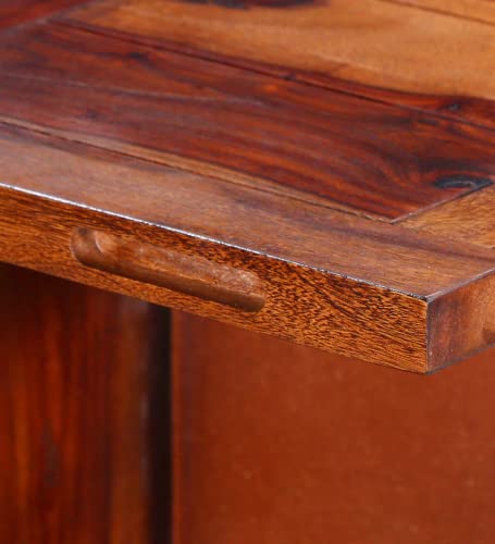 Image of Credenza Solid Sheesham Wood Bar Cabinet for Home - Wooden Bar Unit with Storage & Wine Rack Drawer, Living Room Bar Furniture - Handcrafted Wine Cabinet in Honey Finish, No Assembly Required