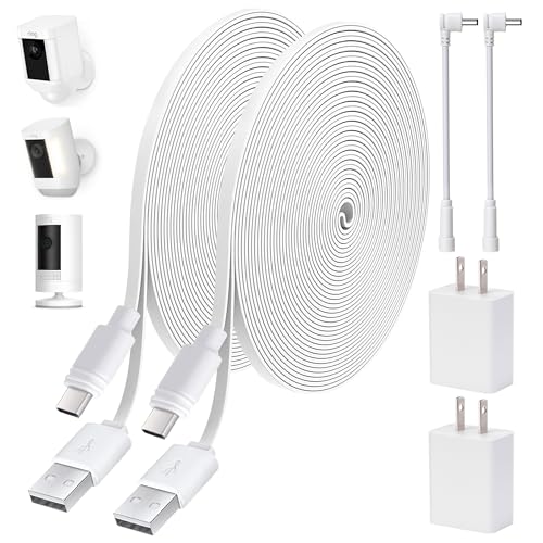 Yabdbg 8m Stromkabel und Adapter für Ring Spotlight Cam Plus/Pro(Akku) und Stick Up Cam(Akku), Wetterfestes Netzstecker für Ring Kamera, USB-C Ladekabel und Barrel Stecker Adapter(2 Pack)