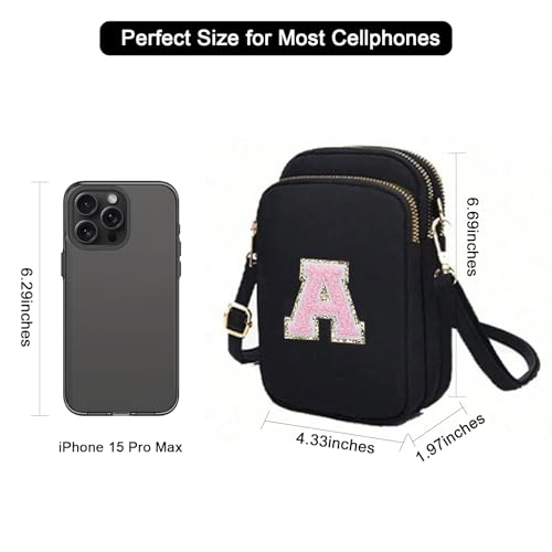 Cell Phone Purses with Crossbody Strap Letter Style, Nylon Small Crossbody Bags for Women Shoulder Bag-Black3