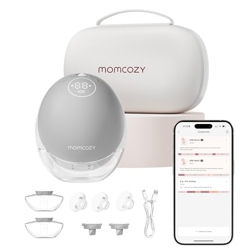 Image of Momcozy Breast Pump Hands Free Upgraded Mobile Flow | M9, App Discreet Control with Personalized Multi-Modes & 15 Levels, Wearable Breast Pump 24mm, 1 Pack Gray
