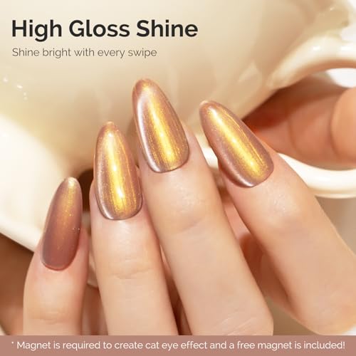 Image of MelodySusie Pearl Cat Eye Gel Nail Polish, 0.5 Fl Oz Gold Glitter Holographic Magnetic Nail Polish with Magnet, UV Nail Polish for Nail Art Manicure Salon DIY at Home G1402