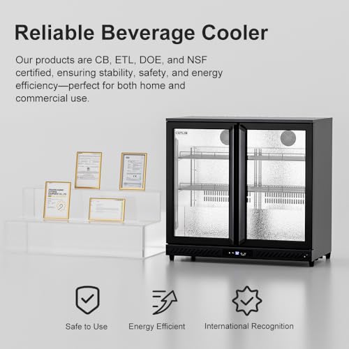 COTLIN 36" W Back Bar Cooler Beer Fridge Undercounter Refrigerator with LOW-E Glass Free Standing Beverage Refrigerator Adjustable Shelves for Soda Beer Wine, ETL NSF Approved