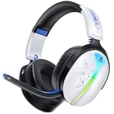 Buwnia Ps5 Headset Wireless, Gaming Headset mit Mikrofon für Ps5, Ps4, PC, Switch, Bluetooth 5.3, 7.1 Surround Sound, Extrem niedrige Latenz(<25ms), 40 Stunden, RGB Lichter, Weiß